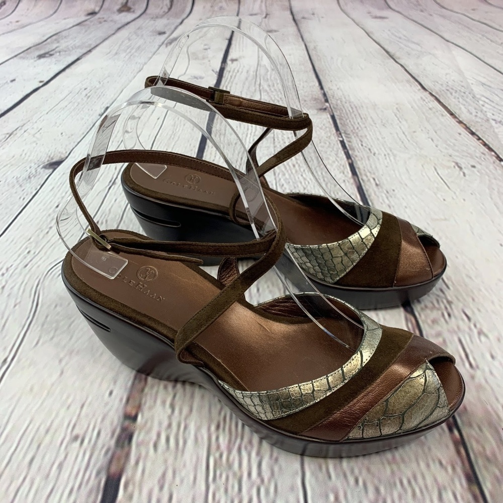 Cole Haan l Nike Air Brown Suede & Metallic Wedges - Picture 2 of 8